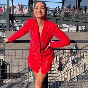 Red Sequin Anthropologie Maeve dress